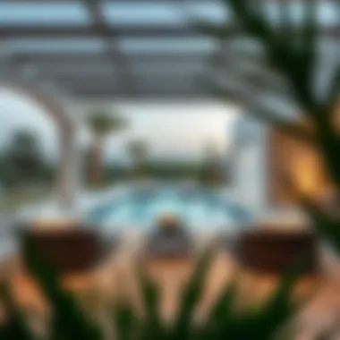 Breathtaking outdoor space with pool and garden at Damac Fendi Villas