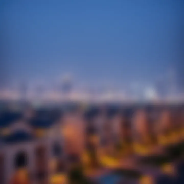 Overview of Dubai skyline with Arabella Townhouses in the foreground