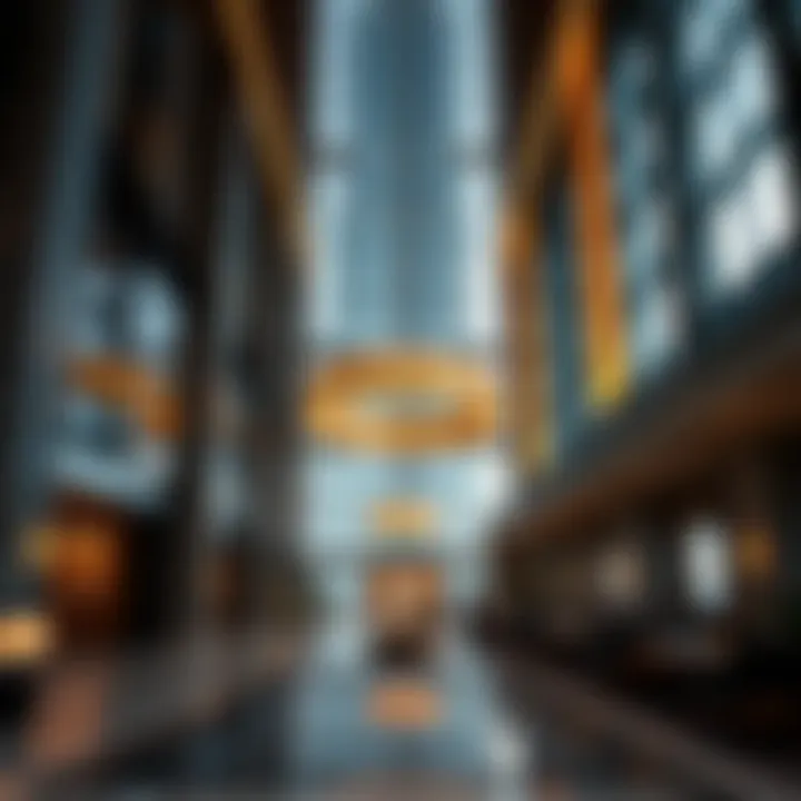 Detailed architectural features of the Burj Khalifa's lobby.