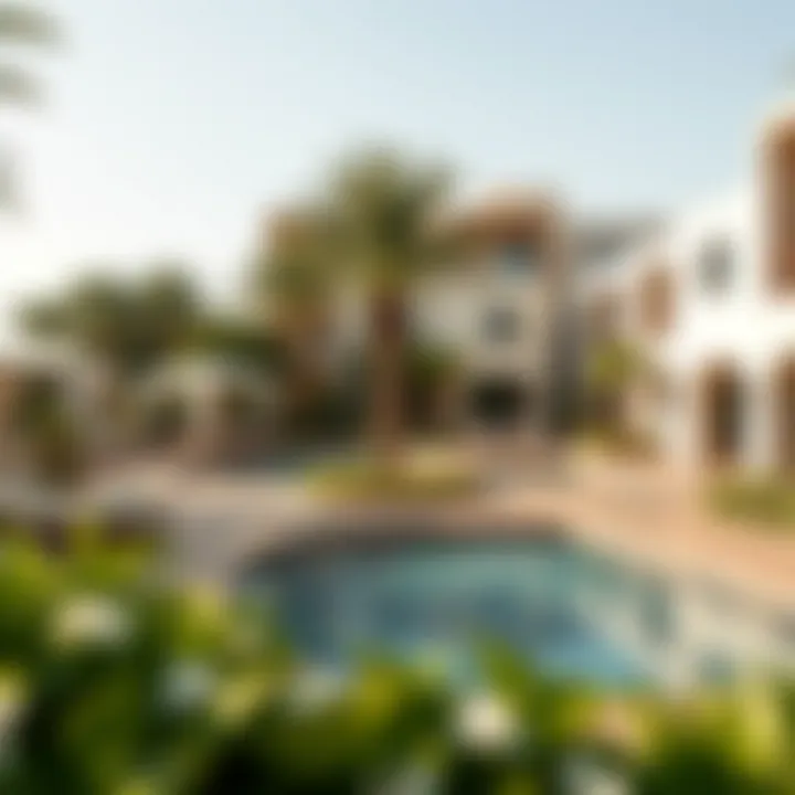 Community amenities available in Damac Camelia such as pool and gardens