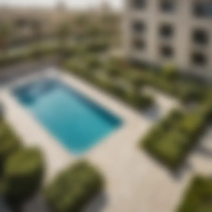 Community amenities including a swimming pool and landscaped gardens in Emaar development