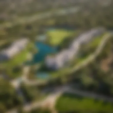 Stunning Aerial Perspective of Jumeirah Golf Estate Aerial view of Jumeirah Golf Estate showcasing the lush green fairways and elegant villas