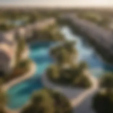 View of Jumeirah Golf Estate's community amenities including pools and recreational areas