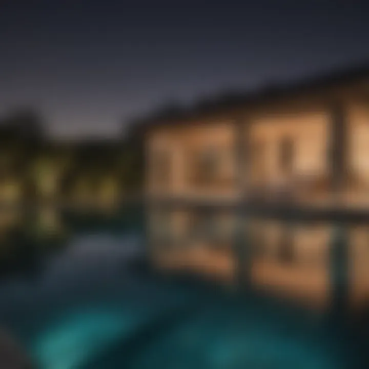 Tranquil private pool with ambient lighting at night