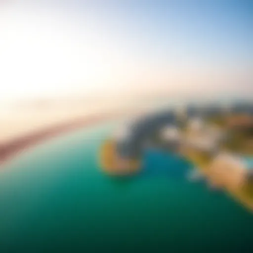 A stunning aerial view of Damac Lagoon showcasing its turquoise waters and luxurious residences.