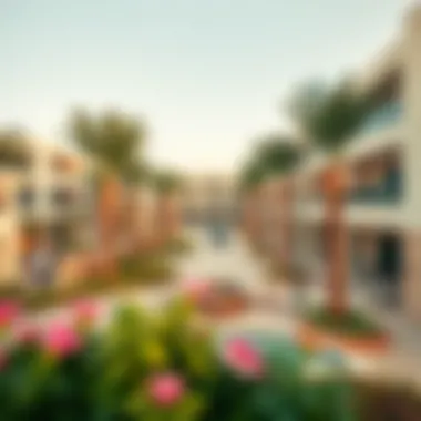 The vibrant community atmosphere of Damac Lagoon with lush landscaping and leisure areas.