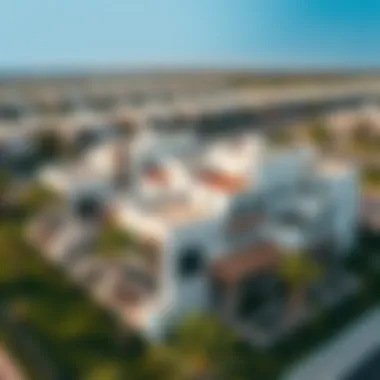 Aerial view of a four-bedroom villa community in Dubai