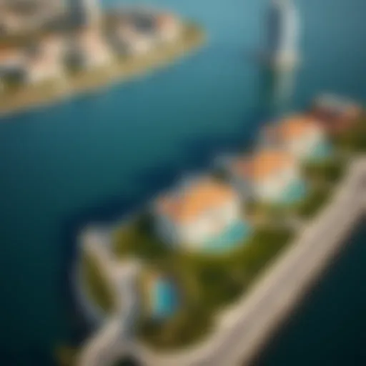 Stunning aerial view of the Fronds at Palm Jumeirah showcasing luxurious villas and lush landscaping