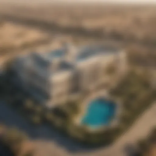 A stunning aerial view of the largest house in Dubai, showcasing its grandeur and surrounding landscape.