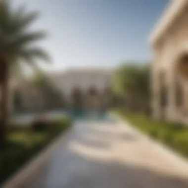 The expansive garden and outdoor area of the largest house in Dubai, reflecting a lavish lifestyle.