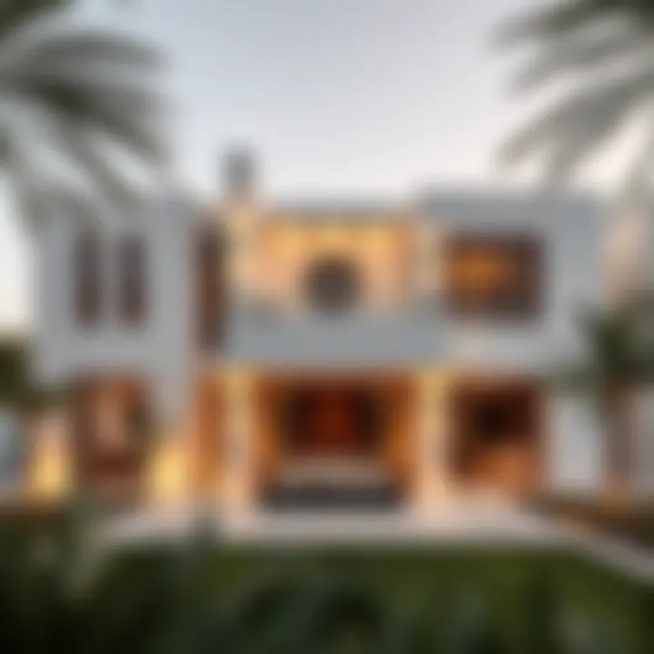 The distinctive architectural design of a luxury villa in The Valley neighborhood