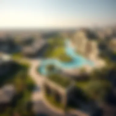 Aerial View of Vibrant Silicon Oasis Community Aerial view of Silicon Oasis community highlighting green spaces