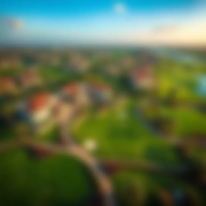 Aerial view of Jumeirah Golf Estates showcasing lush green fairways and luxury villas