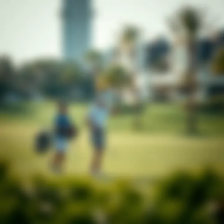 Golfers enjoying a round of golf on the pristine course at Jumeirah Golf Estates