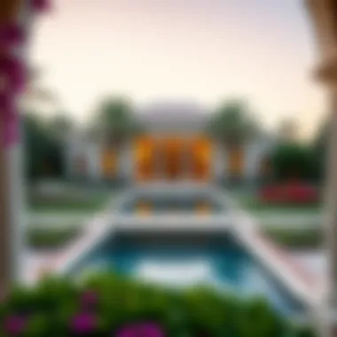 Beautifully landscaped gardens surrounding a Dubai mansion