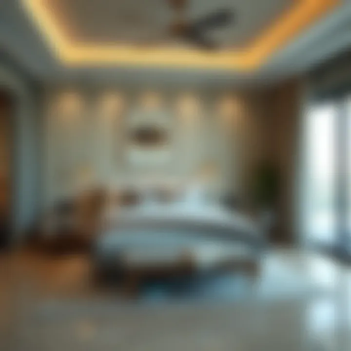 Stylish bedroom featuring serene colors and textures