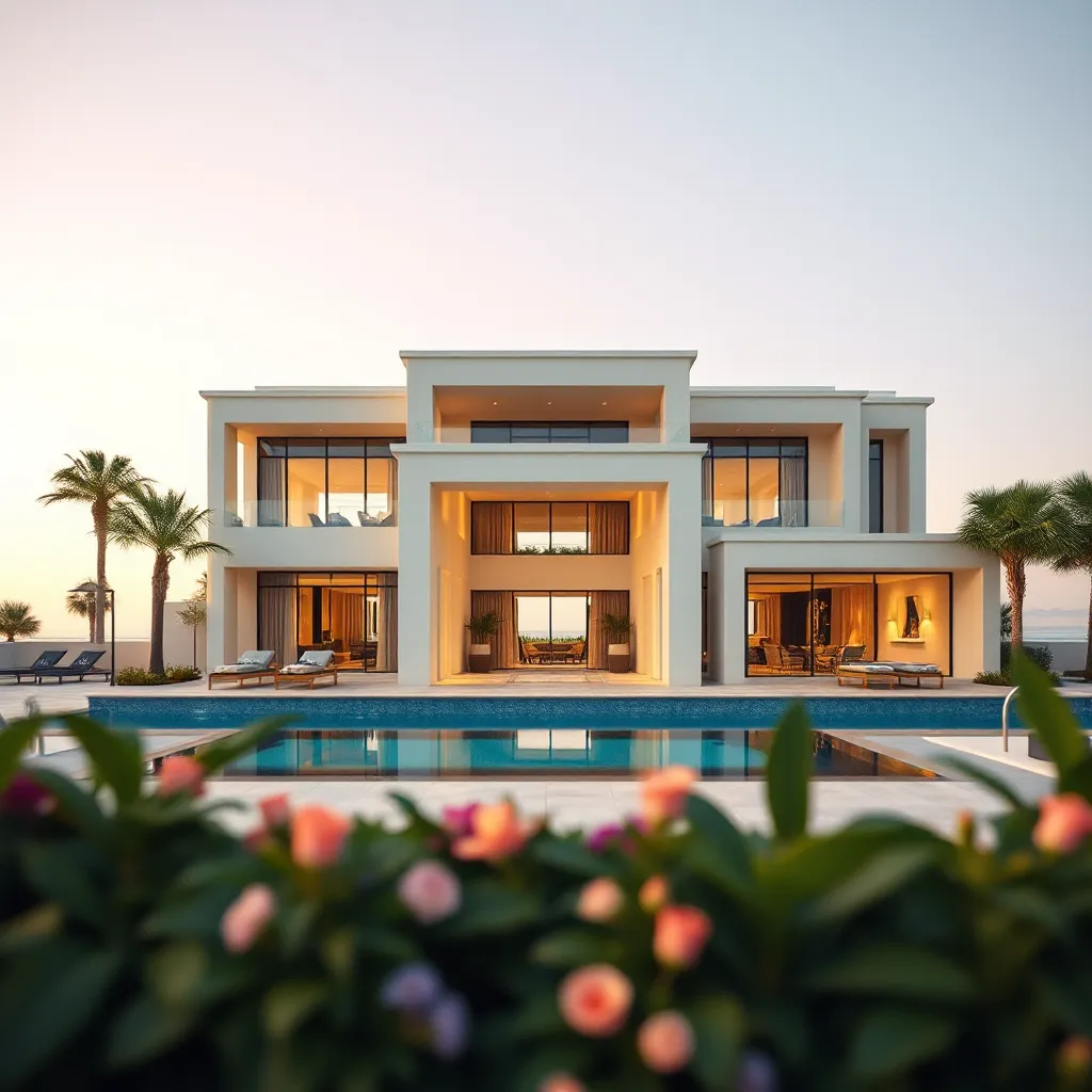 A luxurious villa in Palm Jumeirah with a stunning seafront view